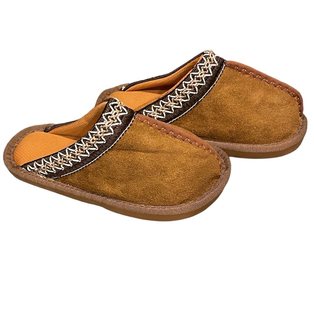 Cozy Brown Faux Suede With Embroidery‎ Slip-On Slippers
